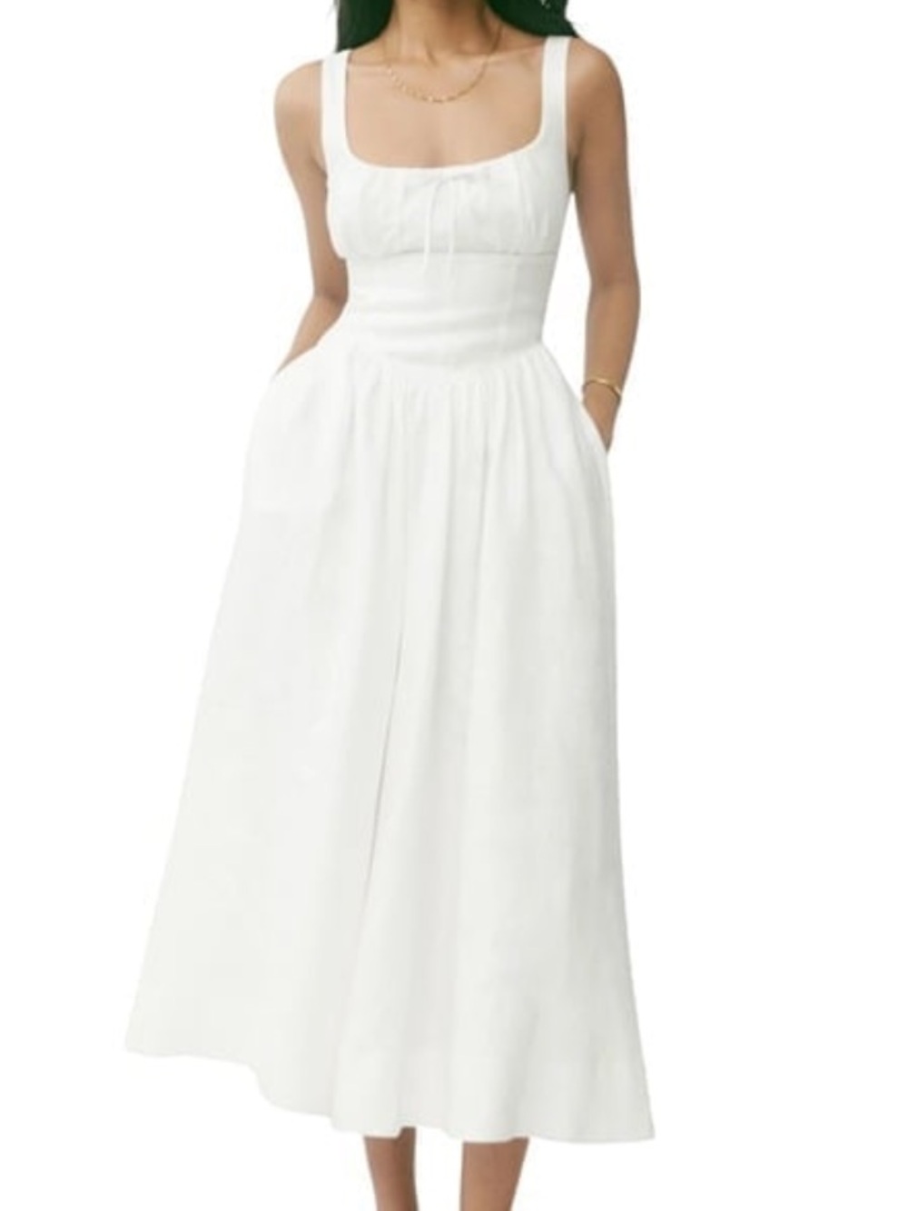 reformation white mid dress with pockets